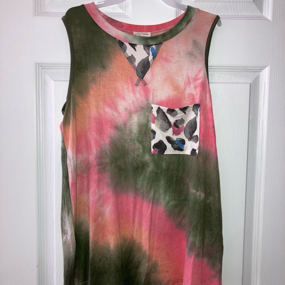 Lovely Melody Pink and Green Tie-Dye Top